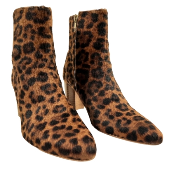 A.P.C. LIV Calf Hair Leather Ankle Boot Leopard Animal Print Pony Bootie Heeled - Picture 4 of 10